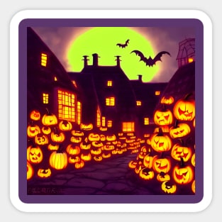 Neon Halloween Horror House of Pumpkins Spooky Bats Sticker